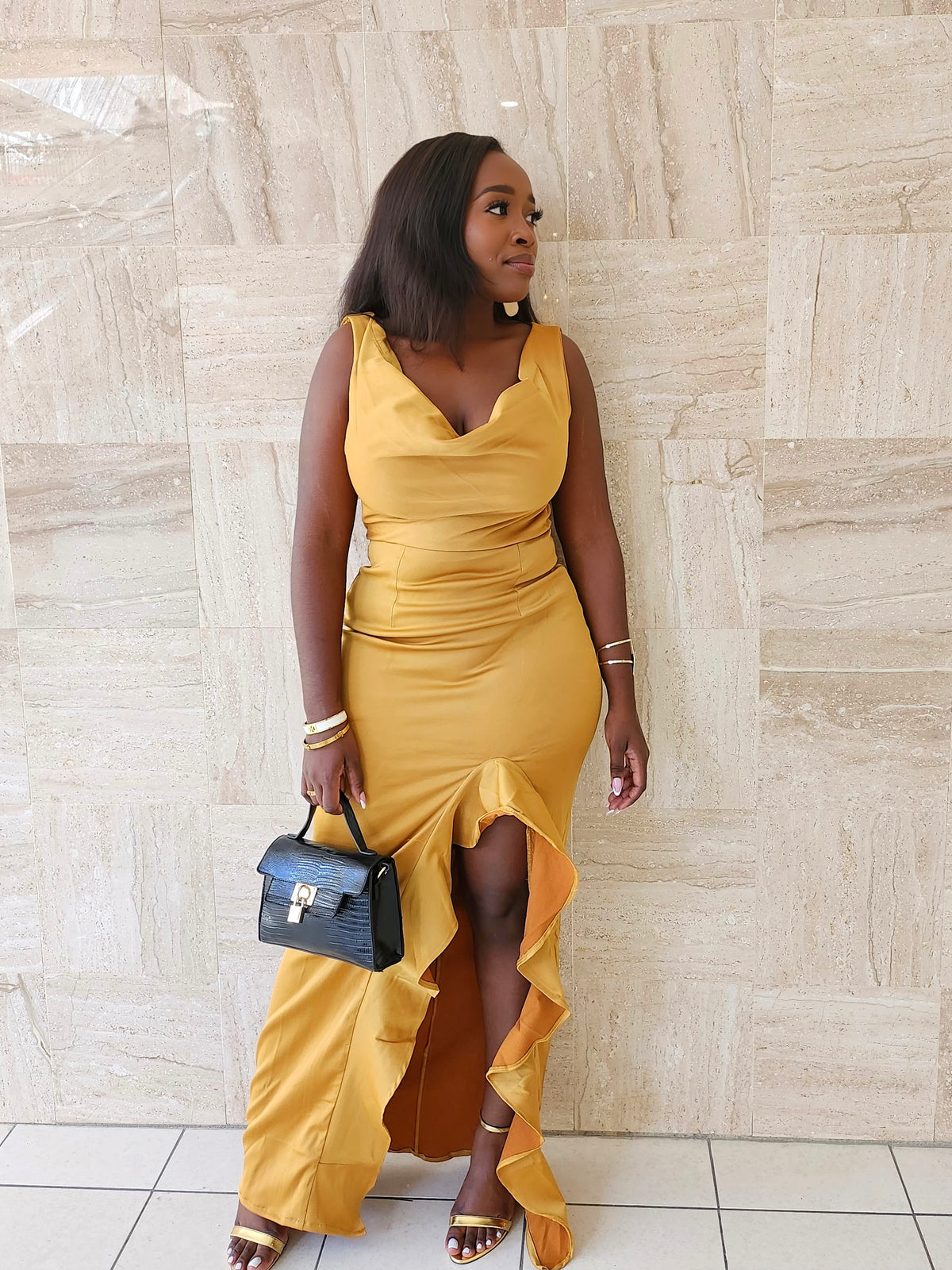 Hilda Slit  Dress [gold]